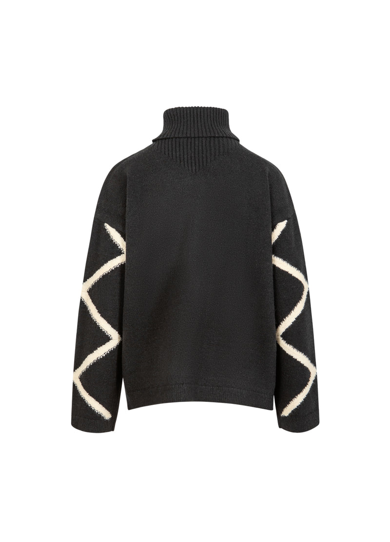 Coster Copenhagen HØJHALSET STRIKTRØJE Knitwear Black/creme stitch - 133