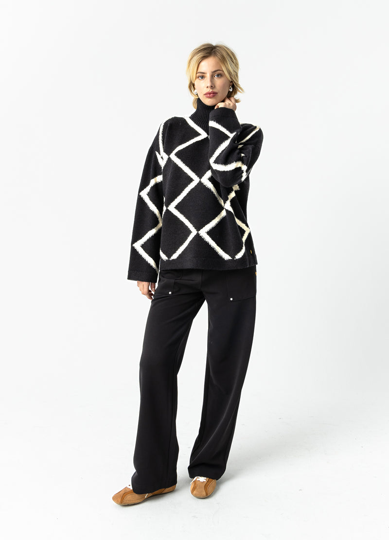 Coster Copenhagen HØJHALSET STRIKTRØJE Knitwear Black/creme stitch - 133