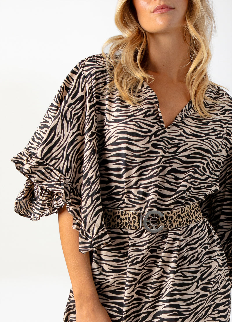Coster Copenhagen KJOLE MED RYNKÆRMER I ZEBRA PRINT Kjole Zebra print - 914