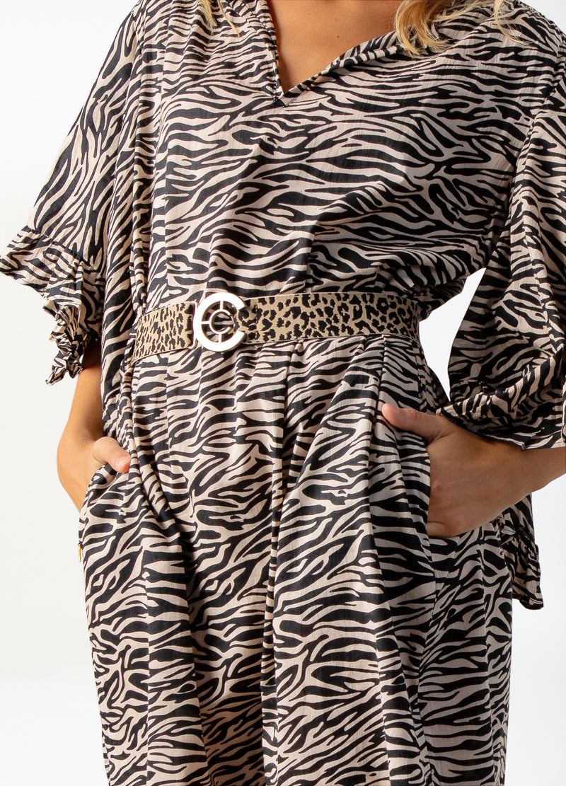 Coster Copenhagen KJOLE MED RYNKÆRMER I ZEBRA PRINT Kjole Zebra print - 914