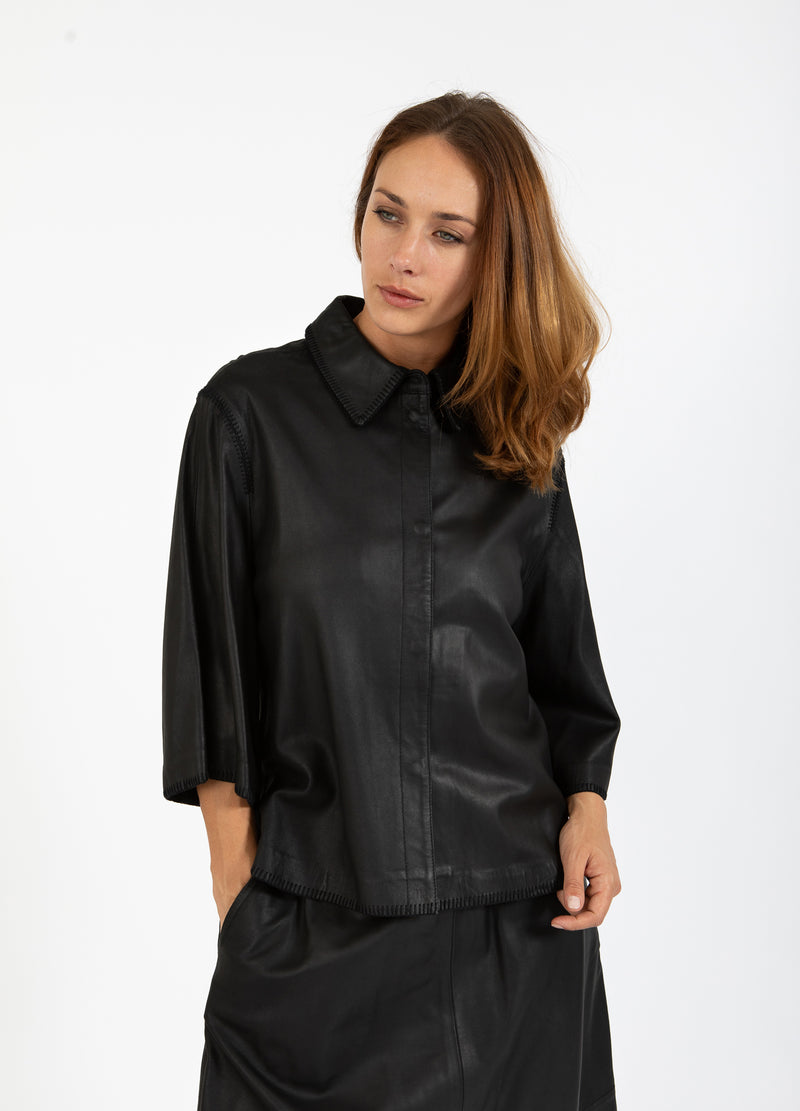 Coster Copenhagen LÆDEROVERSKJORTE Shirt/Blouse Black - 100