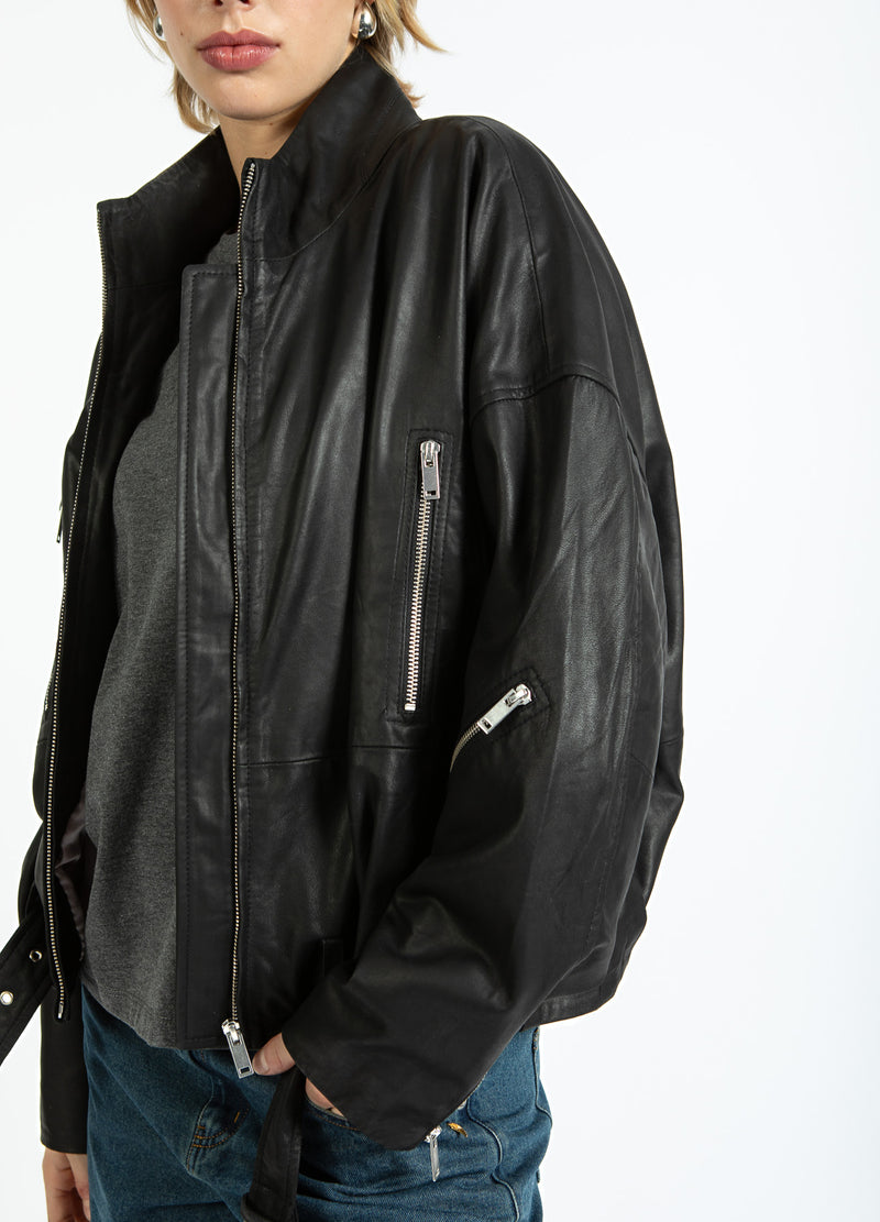 Coster Copenhagen LÆDER BOMBERJAKKE Outerwear Black - 100