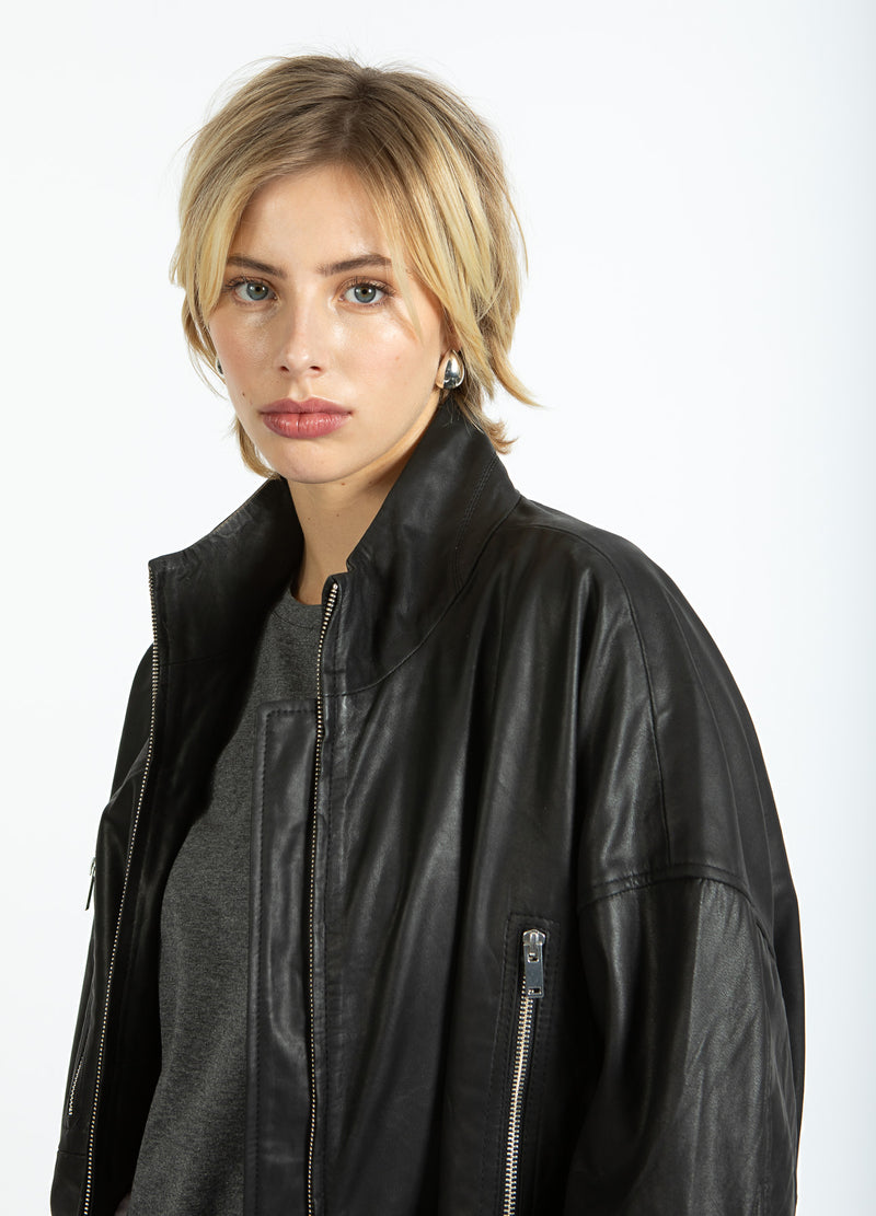 Coster Copenhagen LÆDER BOMBERJAKKE Outerwear Black - 100