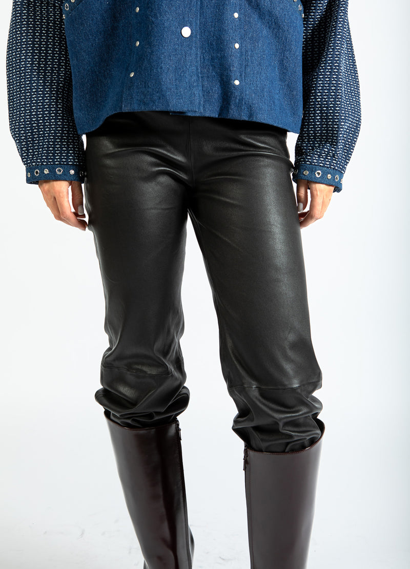 Coster Copenhagen LANGE LÆDERLEGGINGS - MYNTE FIT Pants Black - 100