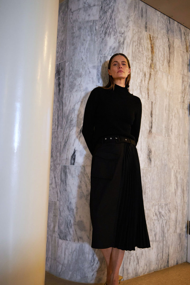 Coster Copenhagen  LANG NEDERDEL MED BÆLTE OG PLISSÉ Skirt Black - 100