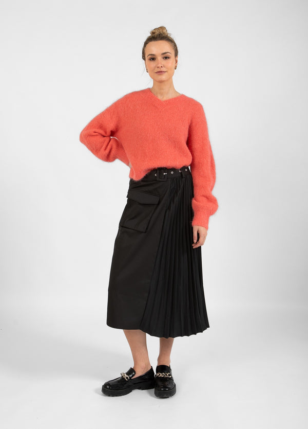 Coster Copenhagen  LANG NEDERDEL MED BÆLTE OG PLISSÉ Skirt Black - 100