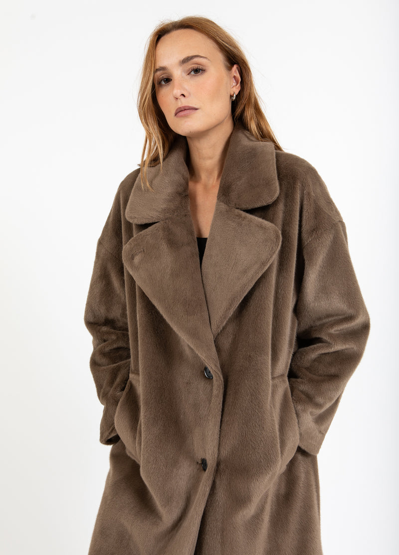 Coster Copenhagen LANG PELSFRAKKE Outerwear Toffee Beige - 349