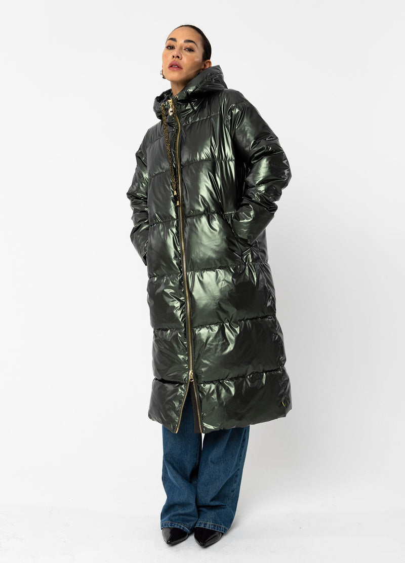 Coster Copenhagen LANG PUFFERJAKKE Outerwear Metallic army - 417