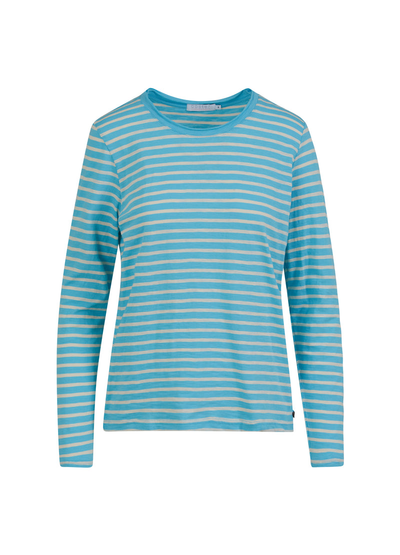 Coster Copenhagen LANG T-SHIRT MED STRIBER T-Shirt Aqua blue/creme stripe - 584