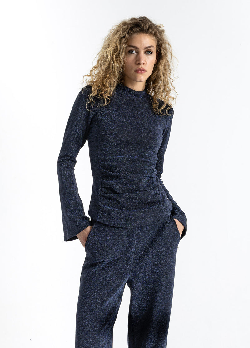 Coster Copenhagen LUREX BLUSE MED BREDE MANCHETTER Shirt/Blouse Eclipse blue - 555