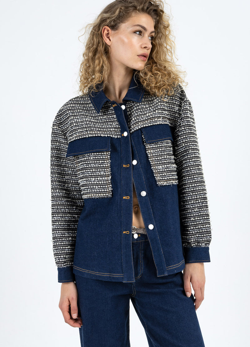 Coster Copenhagen MIX JACQUARD JAKKE Outerwear Denim/ jaquard mix - 577