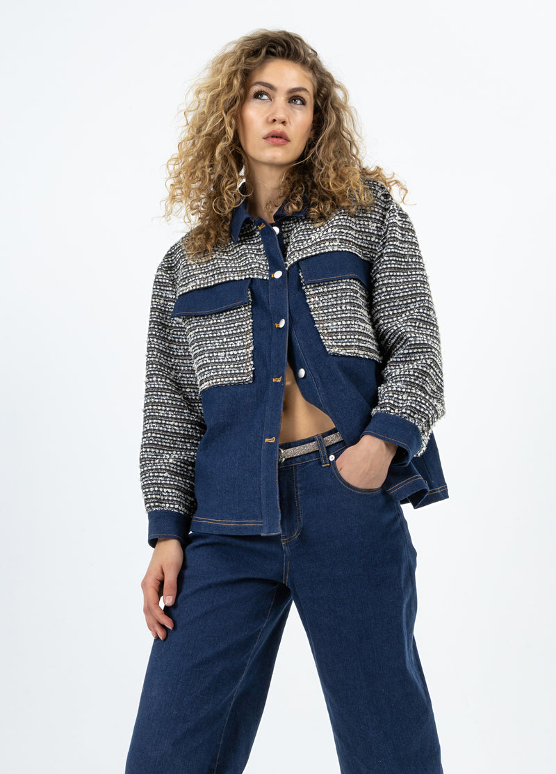 Coster Copenhagen MIX JACQUARD JAKKE Outerwear Denim/ jaquard mix - 577
