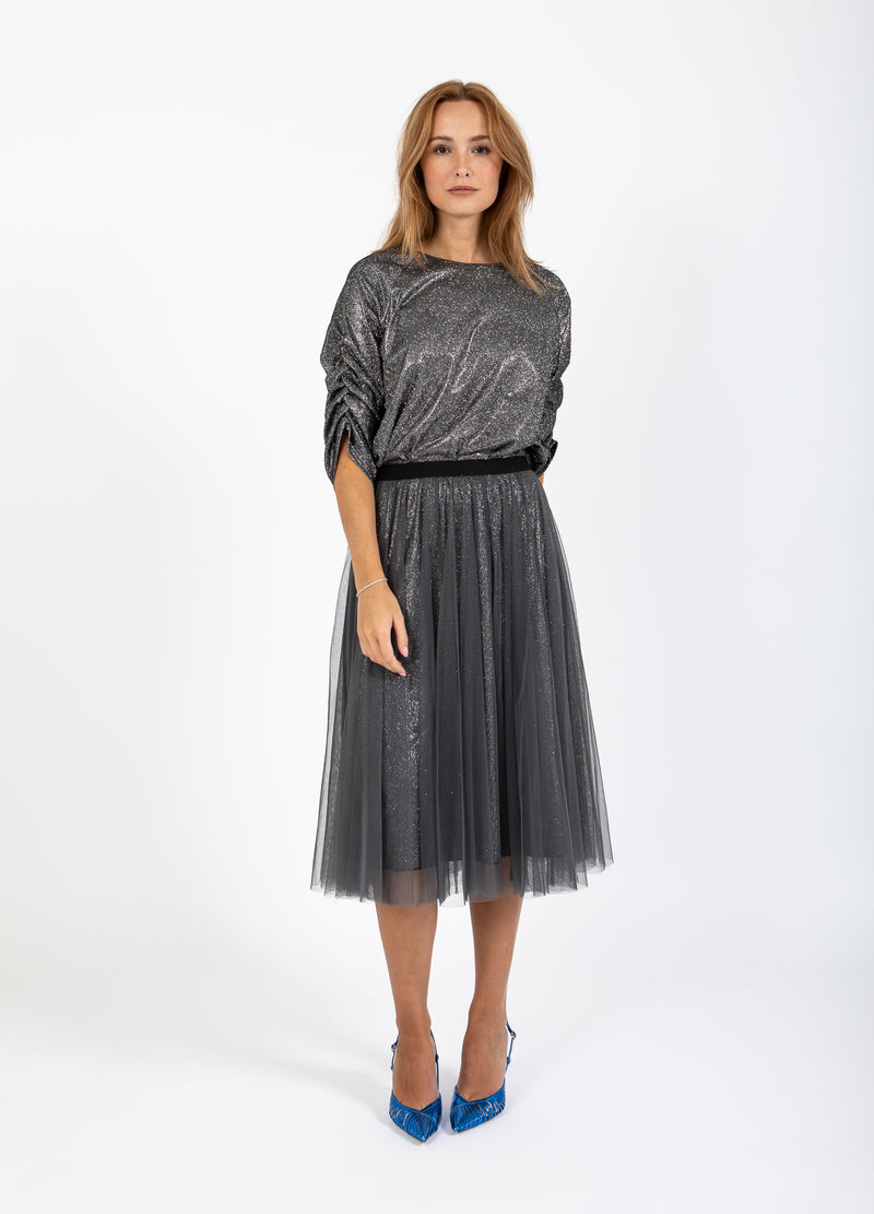 Coster Copenhagen NEDERDEL MED PLISSÉ OG GLIMMER Skirt Silver/black - 204