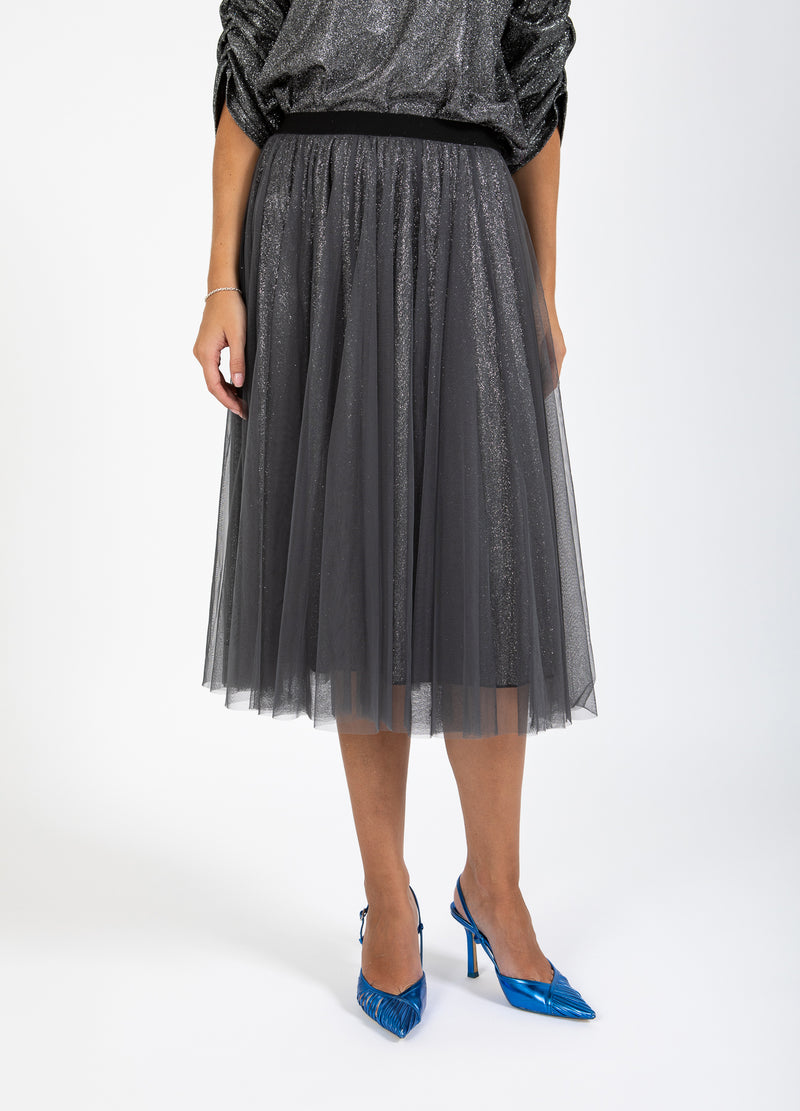 Coster Copenhagen NEDERDEL MED PLISSÉ OG GLIMMER Skirt Silver/black - 204