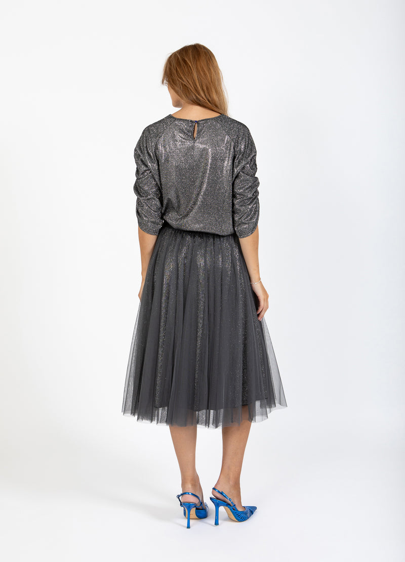 Coster Copenhagen NEDERDEL MED PLISSÉ OG GLIMMER Skirt Silver/black - 204