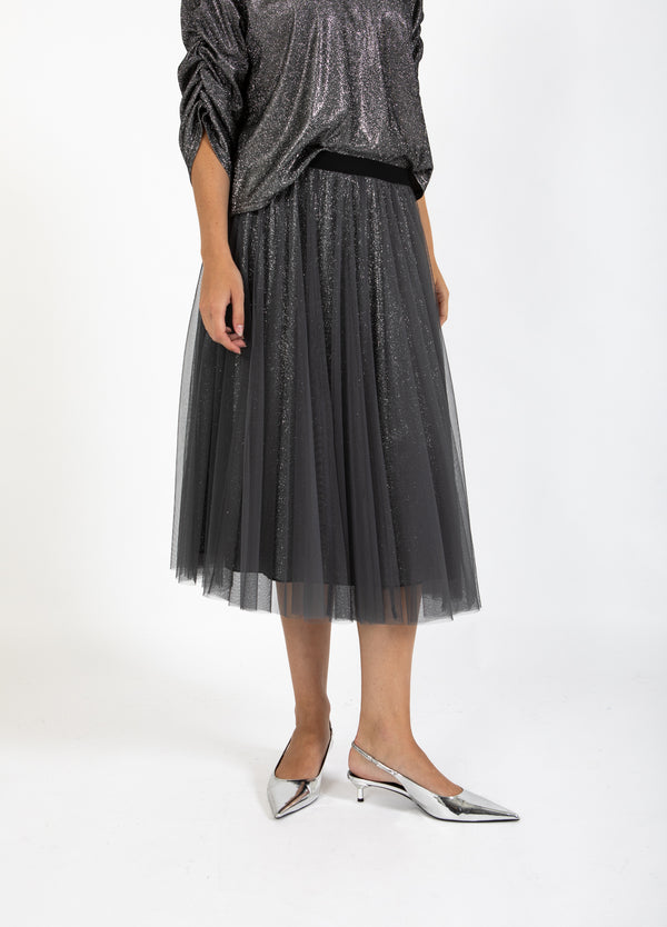 Coster Copenhagen NEDERDEL MED PLISSÉ OG GLIMMER Skirt Silver/black - 204