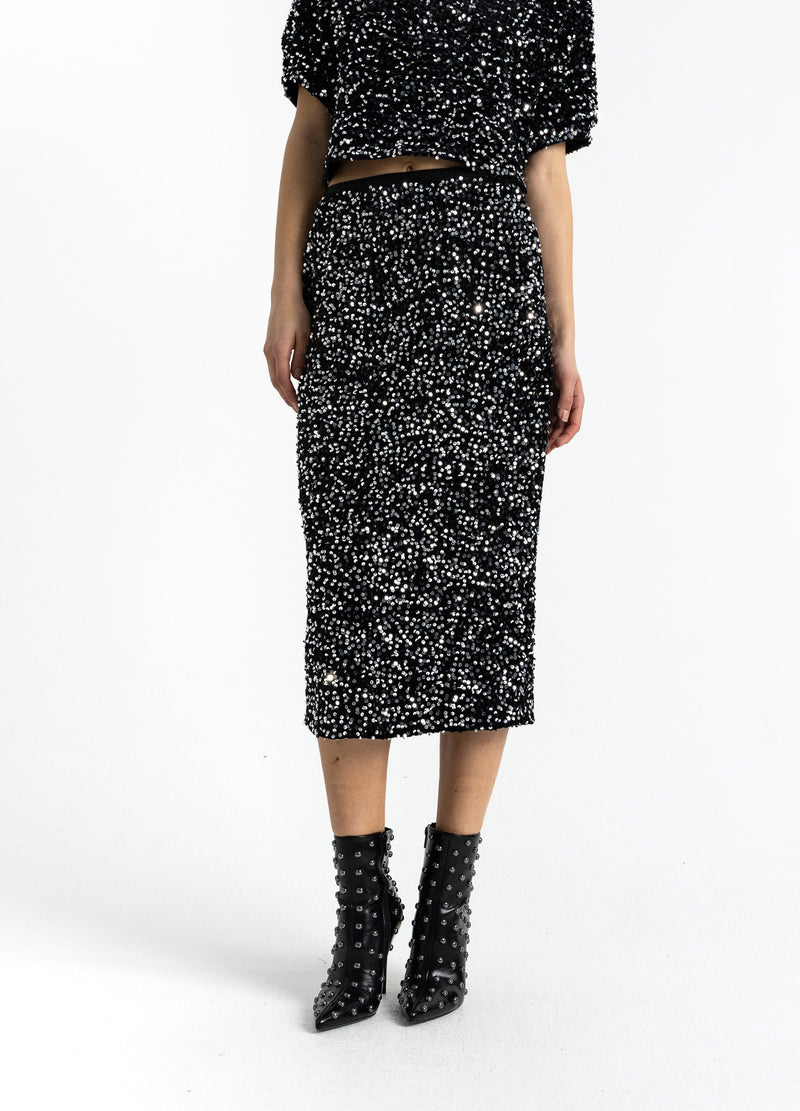 Coster Copenhagen PALIETNEDERDEL Skirt Black/ silver - 184