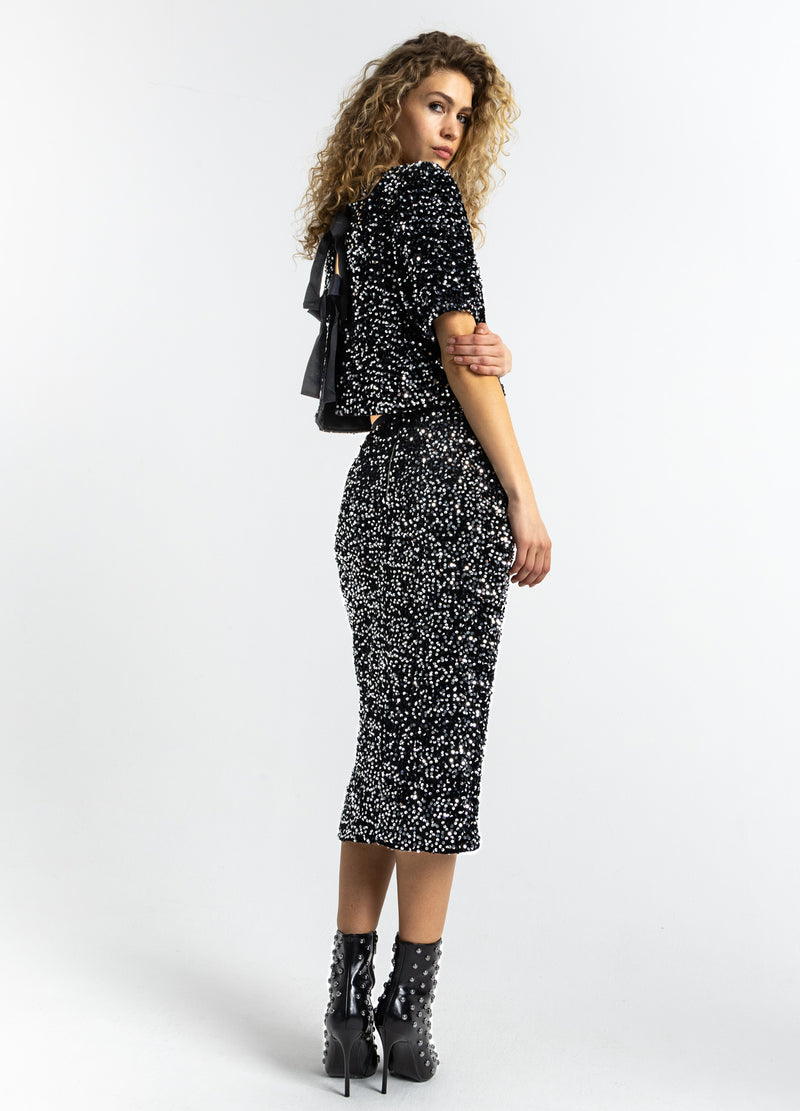 Coster Copenhagen PALIETNEDERDEL Skirt Black/ silver - 184