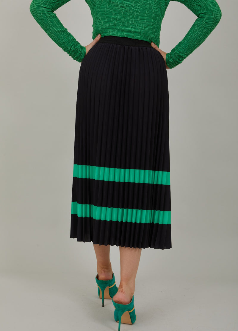 Coster Copenhagen PLISSERET NEDERDEL M. STRIBER Skirt Black green stripe - 108