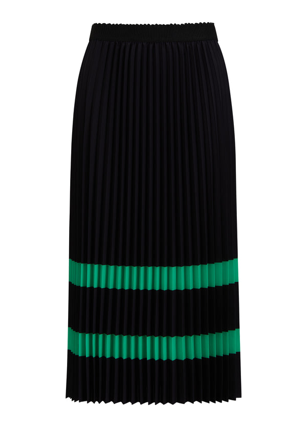 Coster Copenhagen PLISSERET NEDERDEL M. STRIBER Skirt Black green stripe - 108