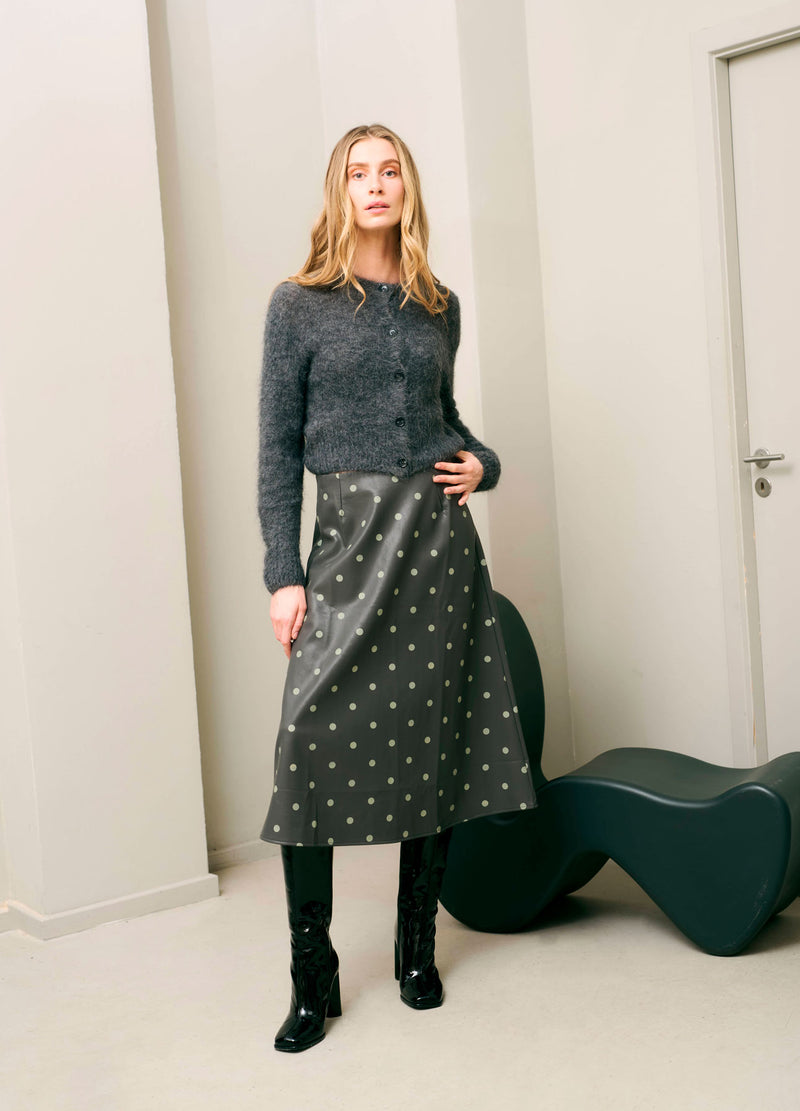 Coster Copenhagen PU-NEDERDEL Skirt Grey/green dots - 157