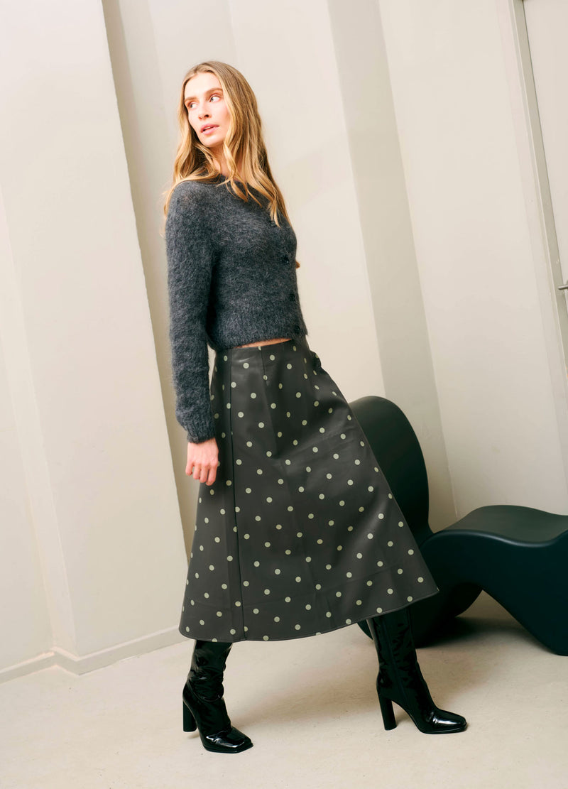 Coster Copenhagen PU-NEDERDEL Skirt Grey/green dots - 157