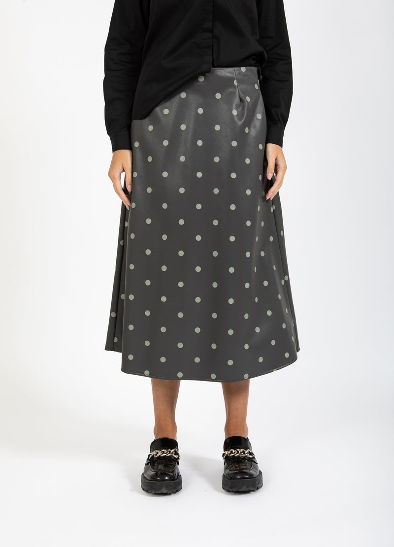 Coster Copenhagen PU-NEDERDEL Skirt Grey/green dots - 157