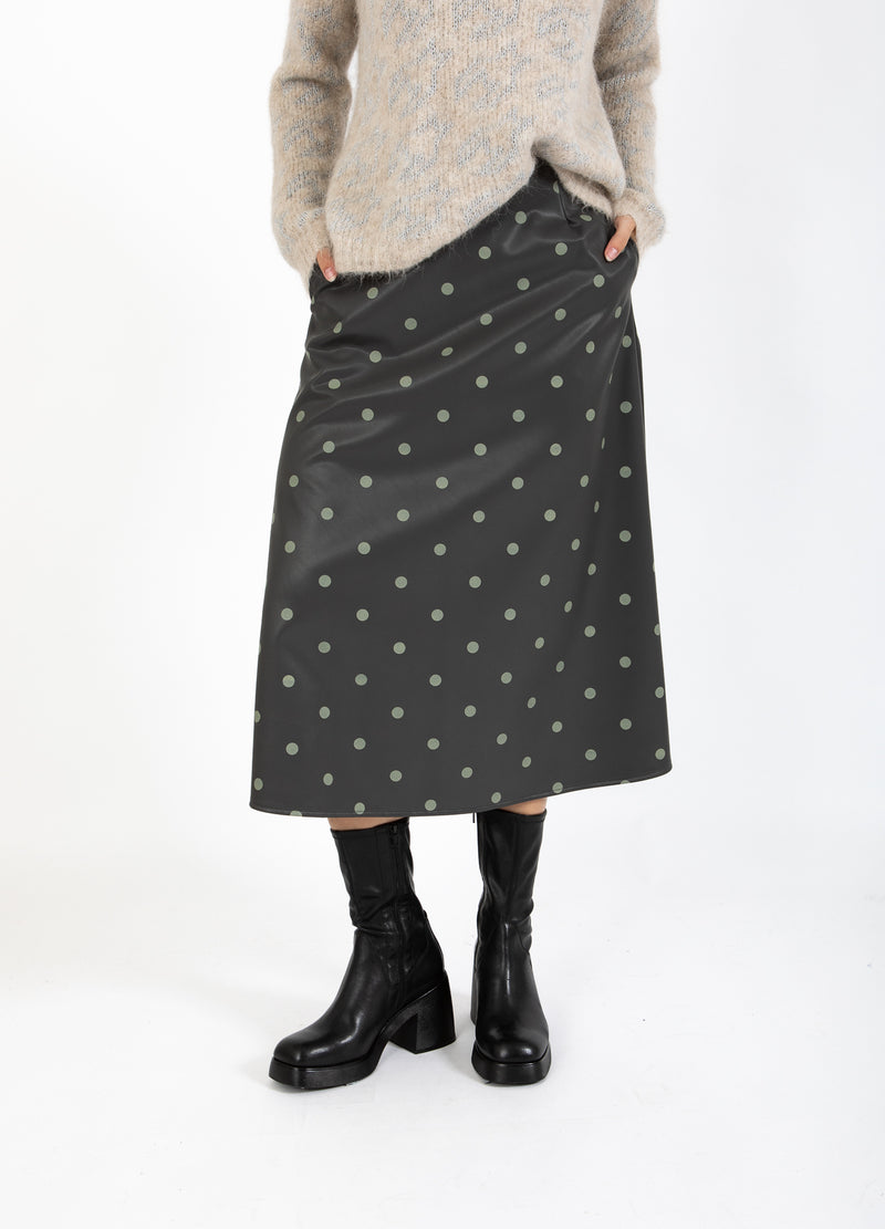 Coster Copenhagen PU-NEDERDEL Skirt Grey/green dots - 157