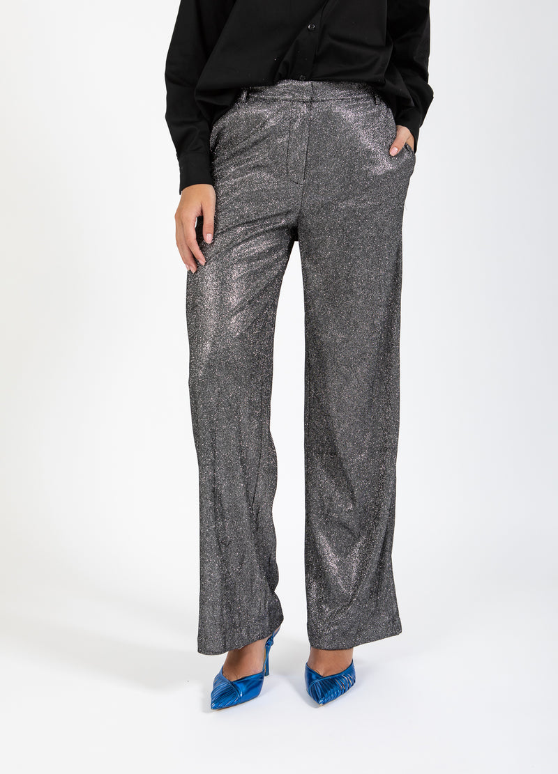 Coster Copenhagen SHIMMERBUKSER - PETRA PASFORM Pants Silver/black - 204