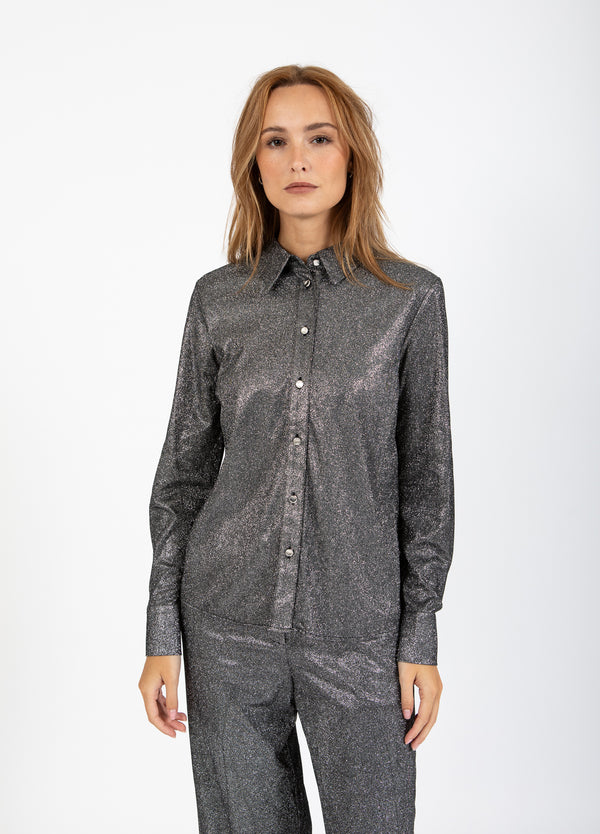 Coster Copenhagen SHIMMER LUREX SKJORTE Shirt/Blouse Silver/black - 204