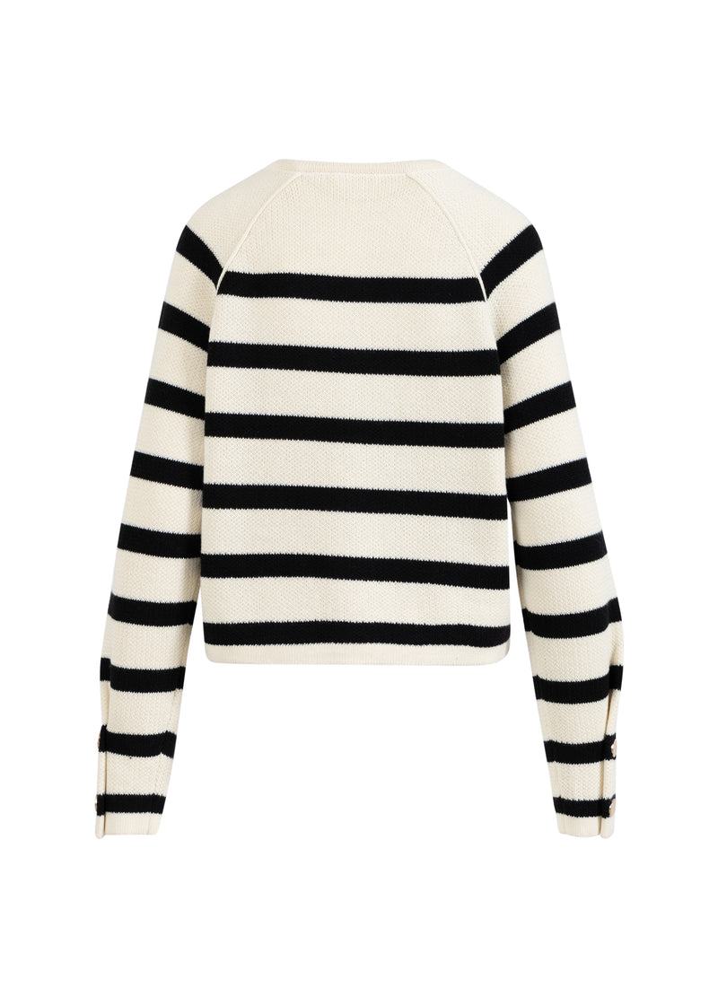 Coster Copenhagen STRIBET CARDIGAN Knitwear Creme / black stripe - 294