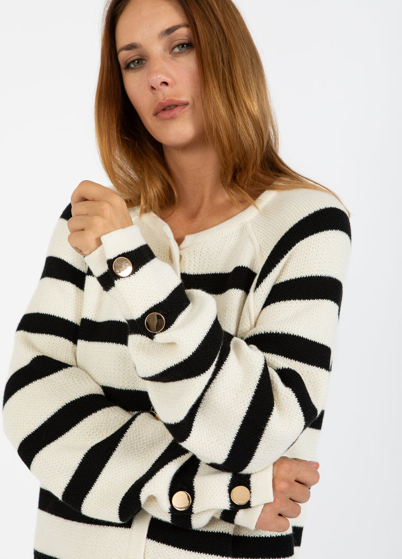 Coster Copenhagen STRIBET CARDIGAN Knitwear Creme / black stripe - 294