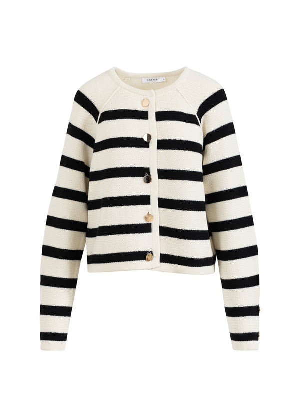 Coster Copenhagen STRIBET CARDIGAN Knitwear Creme / black stripe - 294