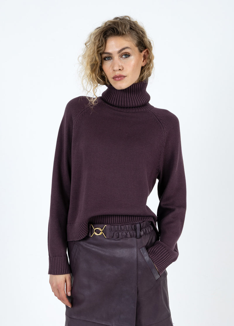 Coster Copenhagen STRIKKET MED HØJ HALS I BOMULD Knitwear Bordeaux - 653