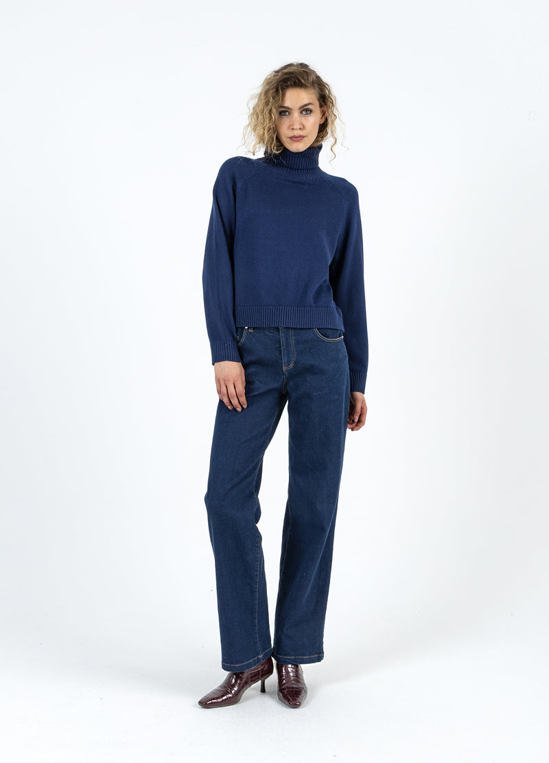 Coster Copenhagen STRIKKET MED HØJ HALS I BOMULD Knitwear Eclipse blue - 555