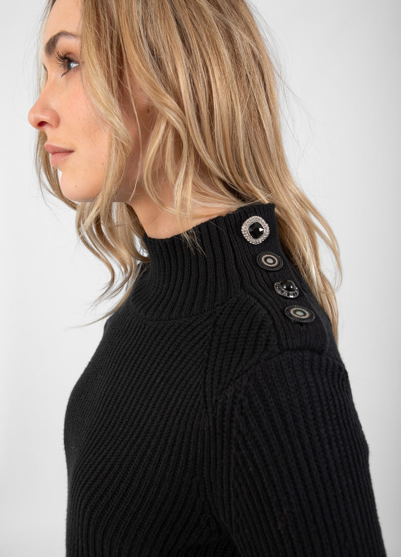 Coster Copenhagen  STRIK MED HØJ HALS OG KNAPPER Knitwear Black - 100