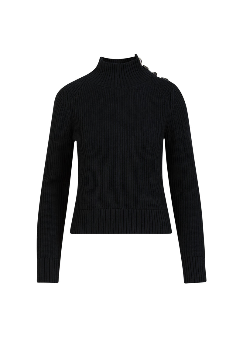 Coster Copenhagen  STRIK MED HØJ HALS OG KNAPPER Knitwear Black - 100