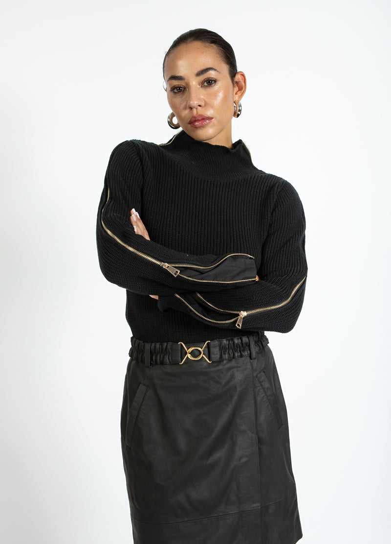 Coster Copenhagen STRIK MED HØJ HALS OG LYNLÅS Knitwear Black - 100