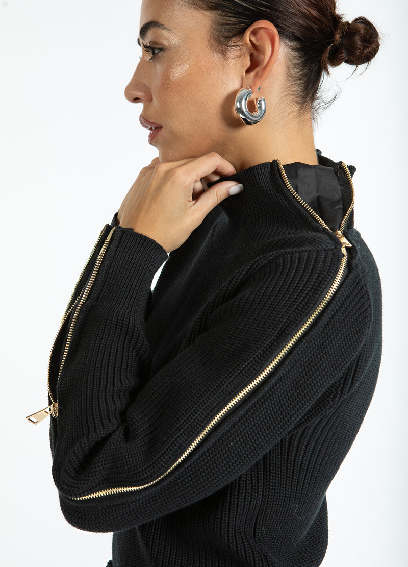 Coster Copenhagen STRIK MED HØJ HALS OG LYNLÅS Knitwear Black - 100