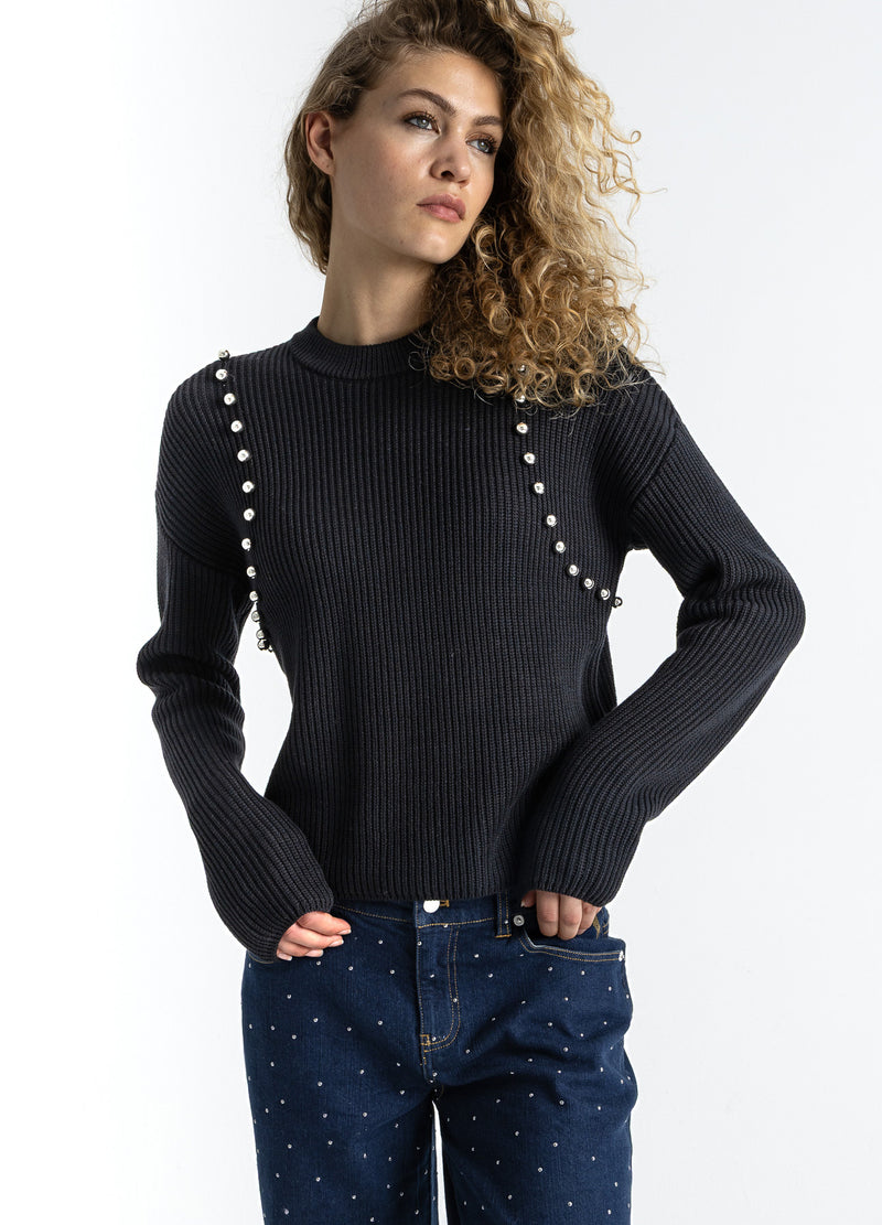 Coster Copenhagen STRIK MED SØLVPERLER Knitwear Black - 100