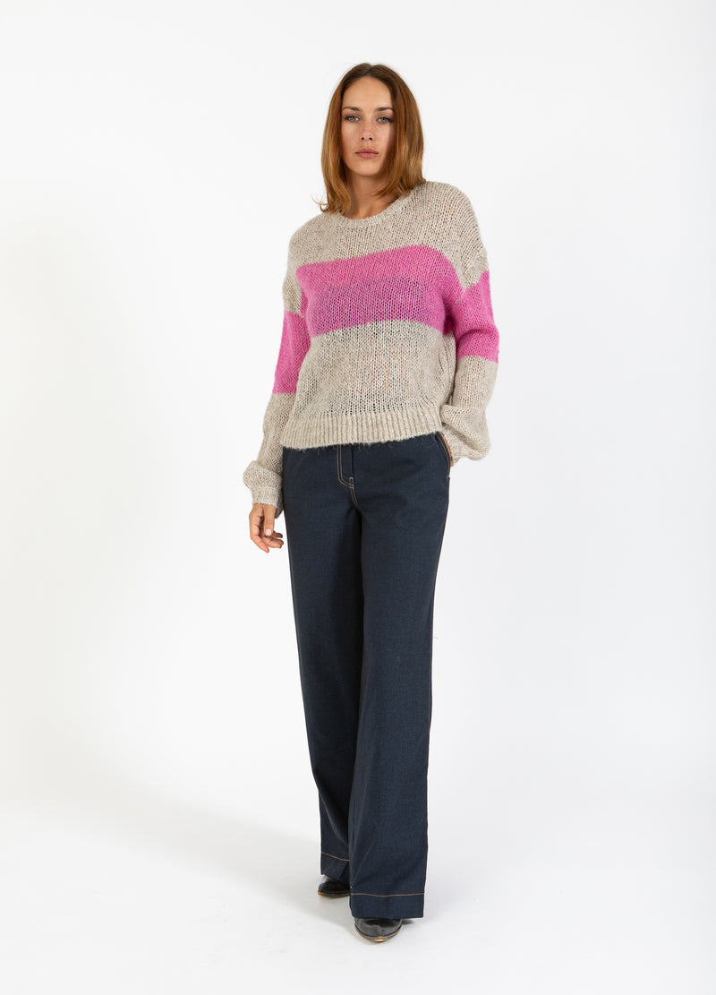 Coster Copenhagen STRIK MED STOR STRIBE Knitwear Sand / Magenta - 861