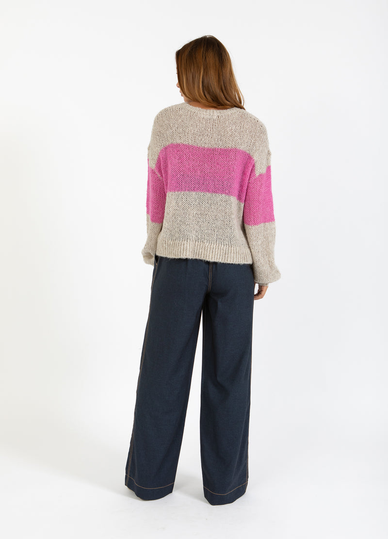 Coster Copenhagen STRIK MED STOR STRIBE Knitwear Sand / Magenta - 861