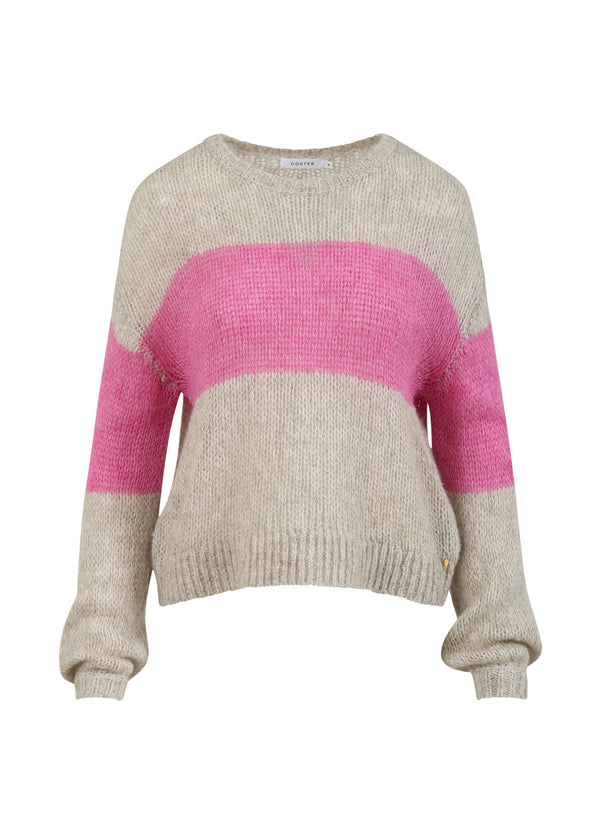 Coster Copenhagen STRIK MED STOR STRIBE Knitwear Sand / Magenta - 861