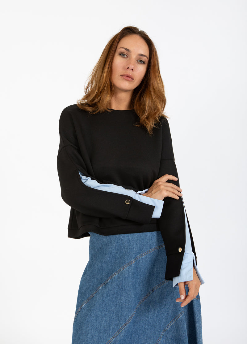 Coster Copenhagen SWEATSHIRT MED ÆRMEDETALJE Shirt/Blouse Black / ice blue - 170