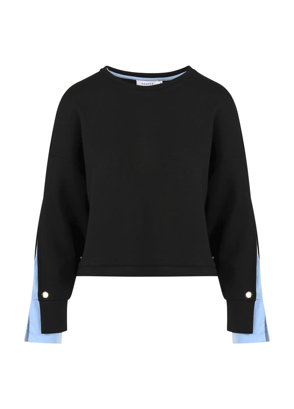 Coster Copenhagen SWEATSHIRT MED ÆRMEDETALJE Shirt/Blouse Black / ice blue - 170