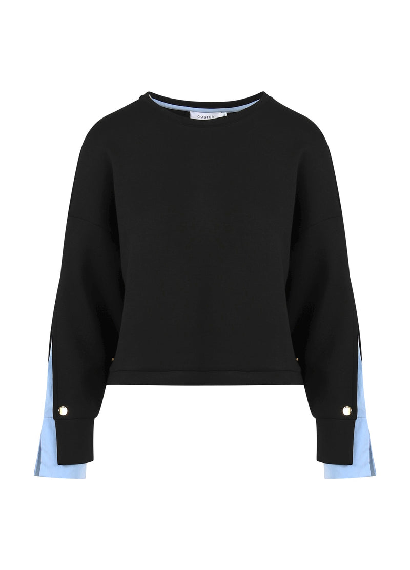 Coster Copenhagen SWEATSHIRT MED ÆRMEDETALJE Shirt/Blouse Black / ice blue - 170