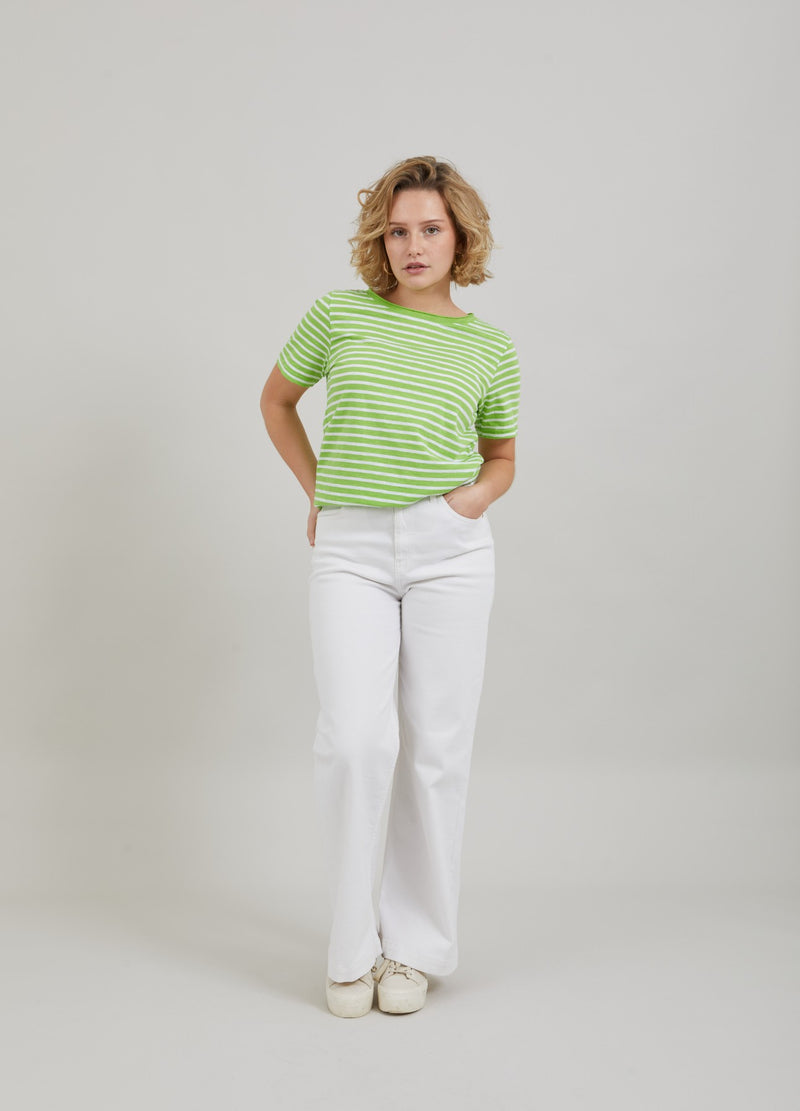 Coster Copenhagen T-SHIRT M. STRIBER - MEDIUM LANGE ÆRMER T-Shirt Flashy green stripe - 401