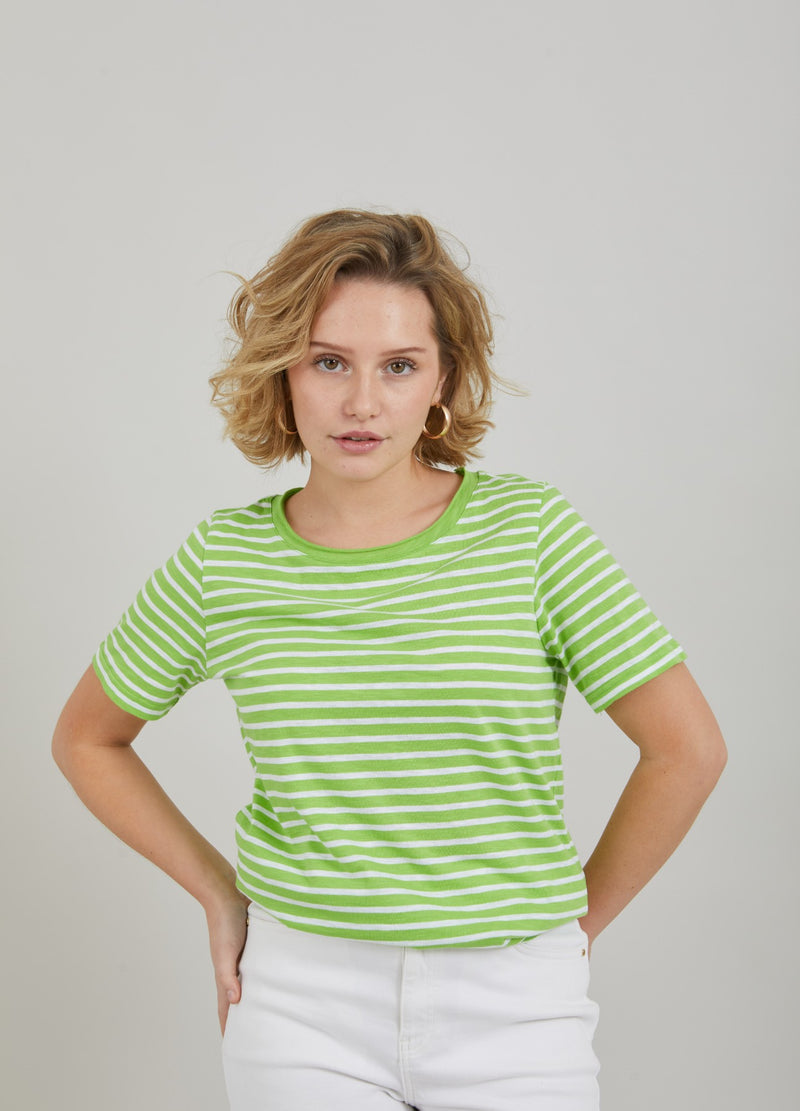 Coster Copenhagen T-SHIRT M. STRIBER - MEDIUM LANGE ÆRMER T-Shirt Flashy green stripe - 401