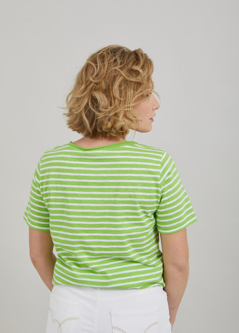 Coster Copenhagen T-SHIRT M. STRIBER - MEDIUM LANGE ÆRMER T-Shirt Flashy green stripe - 401
