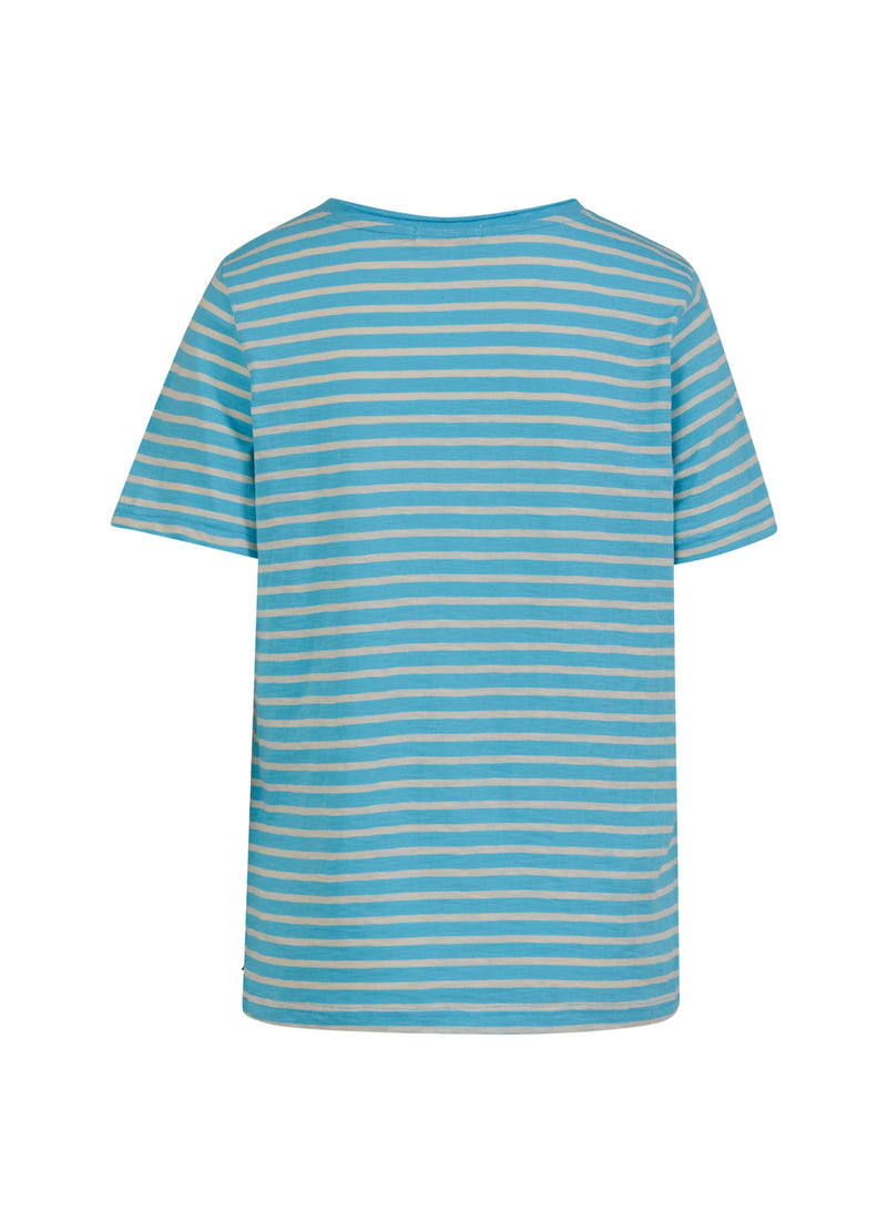 Coster Copenhagen T-SHIRT MED STRIBER - MIDI ÆRME T-Shirt Aqua blue/creme stripe - 584